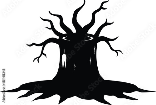 Halloween old tree stump with roots horror silhouette