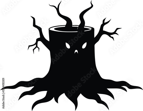 Halloween old tree stump with roots horror silhouette