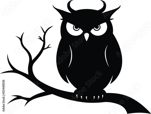 Halloween ominous owl sitting on a bare branch silhouette vector design