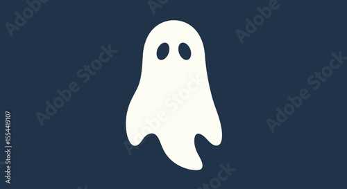 Vector Contour Line Drawing of Cute Cartoon Ghost Under a Sheet – Isolated Halloween Character for Kids and Party Designs