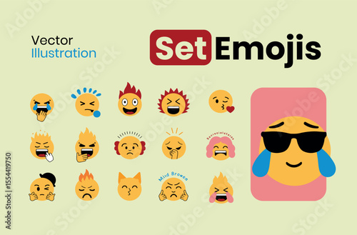 A diverse collection of emojis featuring a variety of facial expressions, including happiness, love, laughter, and sadness, perfect for any digital communication you want to build.
