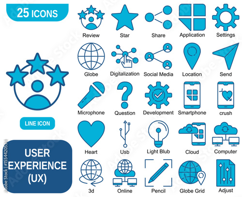 Set of 25 vector icons related to user experience (UX) and design