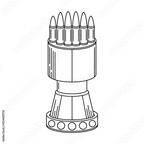 Outline illustration of a rocket launcher with multiple missiles ready to fire