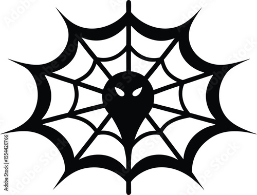 Halloween spider web hanging black silhouette vector illustration