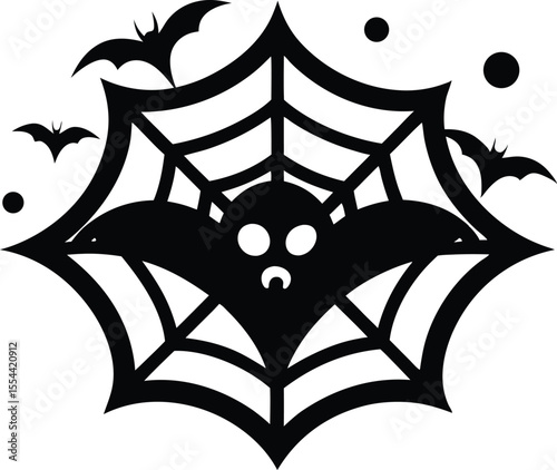 Halloween spider web hanging black silhouette vector illustration