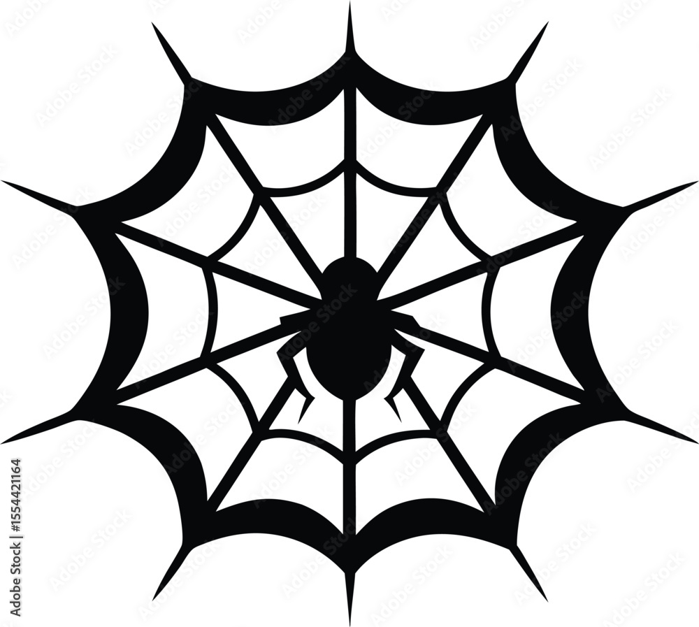 Fototapeta premium Halloween spider web hanging black silhouette vector illustration