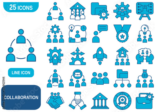 A comprehensive set of 25 collaboration-themed icons, perfect for use in presentations, websites, apps, and various design projects.
