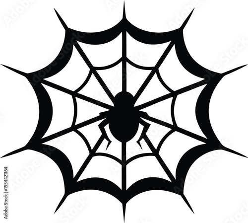 Halloween spider web hanging black silhouette vector illustration