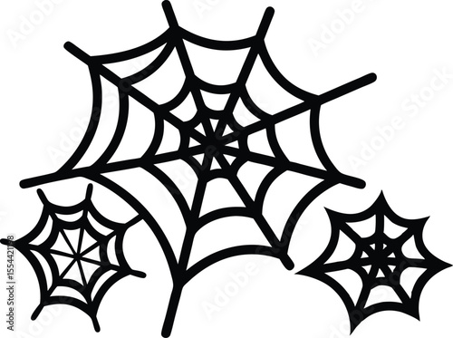 Spiders and spider web, silhouette vector set. Spiderweb varieties set. Black mesh patterns with halloween party ornament