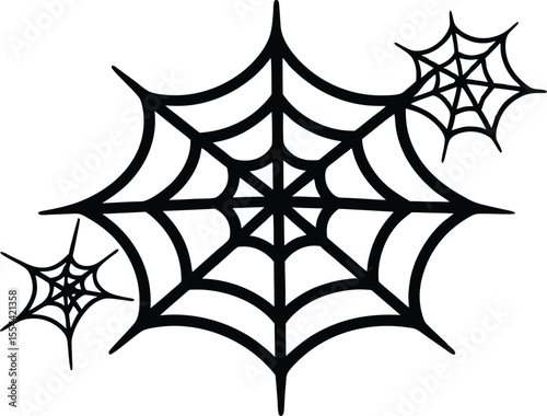Spiders and spider web, silhouette vector set. Spiderweb varieties set. Black mesh patterns with halloween party ornament