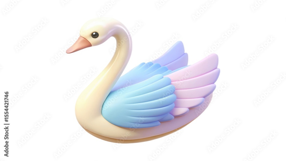Fototapeta premium Colorful decorative swan with pastel wings and a smooth body.