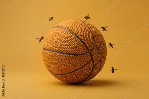 Orange Basketball Surrounded by Flying Bees