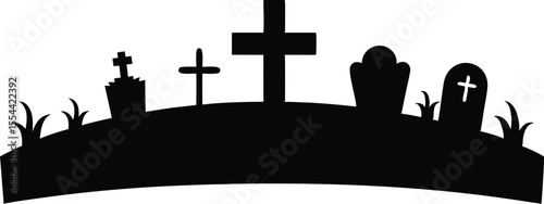 Halloween tombstones crosses and gravestones silhouette vector design