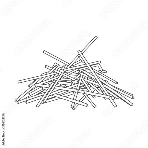 A pile of thin hollow cylindrical straws scattered and overlapping in a random heap