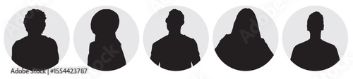 set of black silhouettes of people users profile