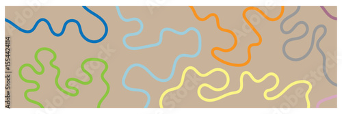 Set of color abstract banner with curvy line and motivational phrase. Background with scribble squiggle. Wave line art . Vector Illustration . 