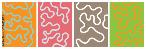 Set of color abstract banner with curvy line and motivational phrase. Background with scribble squiggle. Wave line art . Vector Illustration . 