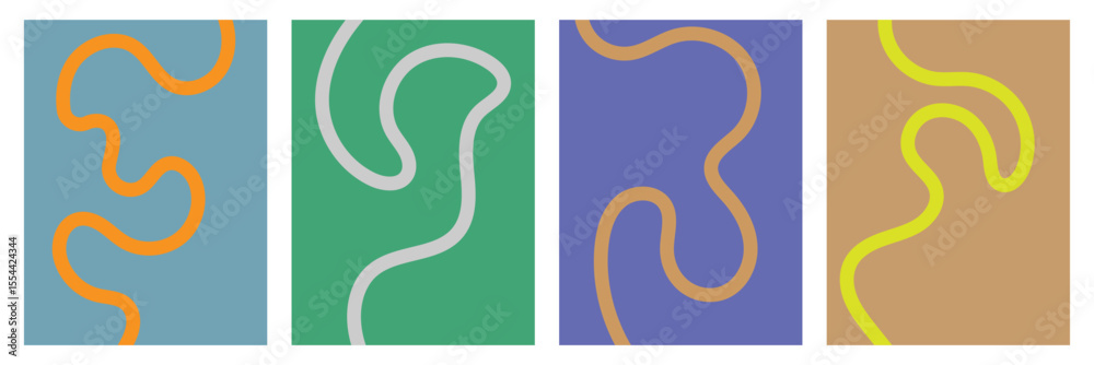 Fototapeta premium Set of color abstract banner with curvy line and motivational phrase. Background with scribble squiggle.&nbsp;Wave&nbsp;line&nbsp;art . Vector Illustration&nbsp;. 