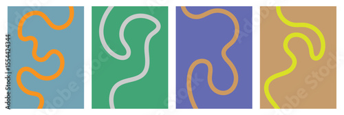 Set of color abstract banner with curvy line and motivational phrase. Background with scribble squiggle. Wave line art . Vector Illustration . 