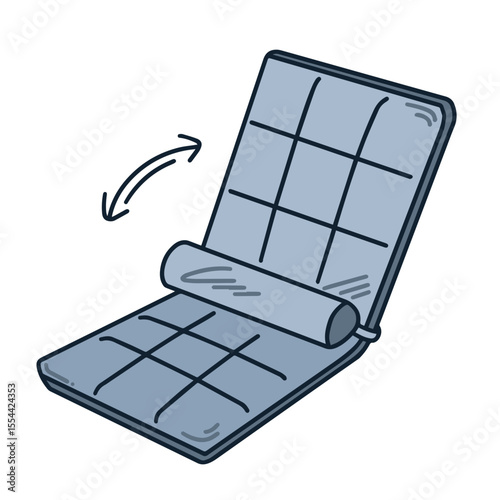 Gray colored adjustable foldable floor chair cushion pillow outlined illustration isolated on square white background.