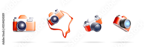 3d camera set. Digital vintage photo equipment. Object for social media, print, web, icon, app, promotion, presentation, advertisement.