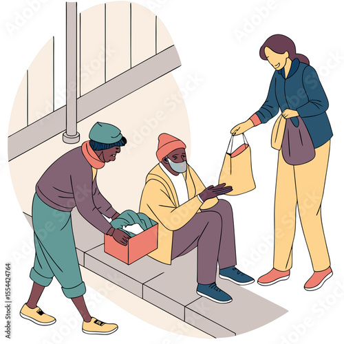 Clothes, help or hands with donation for homeless person, social project or community relief