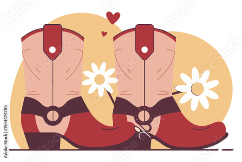 Cowboy boots with heart, chamomile and spur. Cowgirl boots