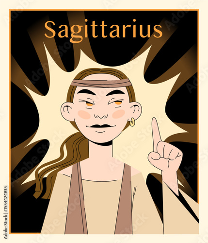 Sagittarius Zodiac Sign Woman. Adventurous Vector Illustration