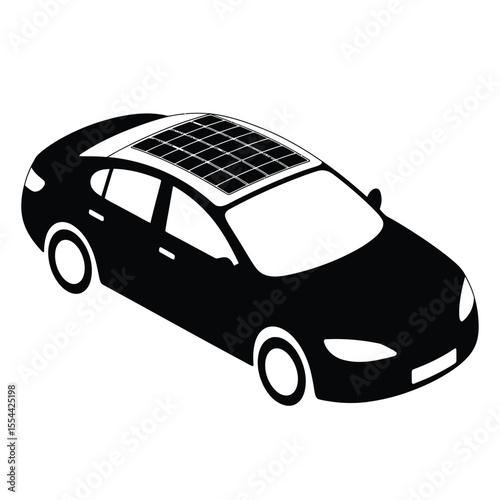 Modern black silhouette car with solar panels on the roof in isometric view