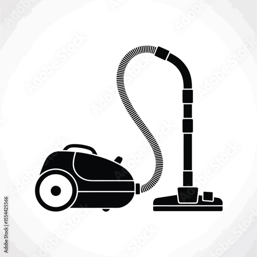 Black silhouette of a modern canister vacuum cleaner with hose and floor head