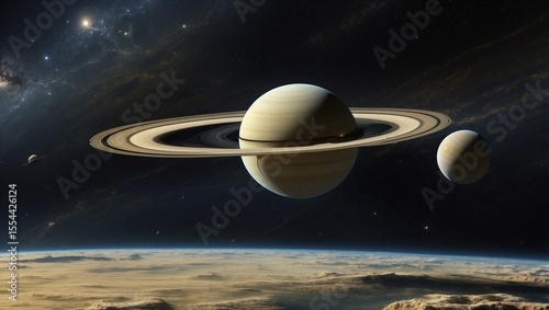 Majestic Saturn Suspended In Deep Space