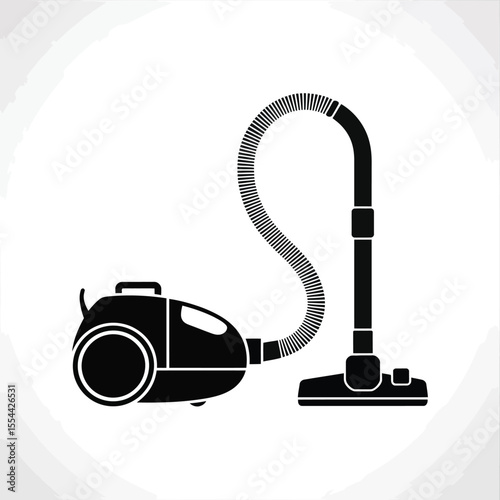 Black silhouette of a modern canister vacuum cleaner with a flexible hose and floor head