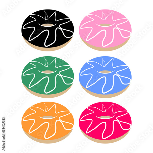 Vector illustration of a set of donut topping variations