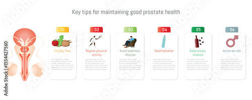 Key tips for maintaining good prostate health, infographic with male reproductive system and recommendations