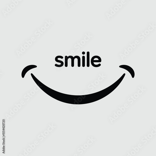 Simple black smile icon with the word smile on a light gray background