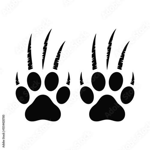 Black Bear Paw Prints with Claw Marks on White Background