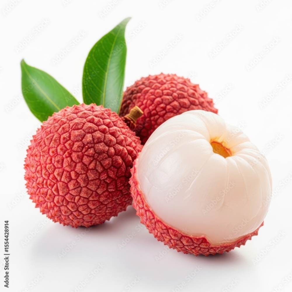 Fresh Whole and Peeled Lychee Fruit Macro Isolated Fresh Whole and Peeled Lychee Fruit Macro Isolated