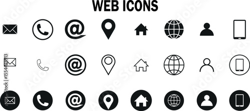 Collection of common contact vector icons for business and communication purposes