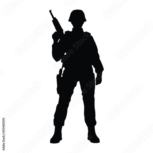 Silhouette of a Soldier Holding a Rifle Standing at Attention