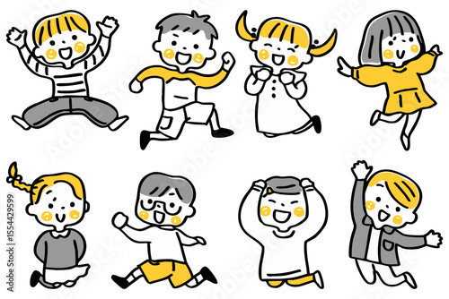 ジャンプするこどもたちのイラストセット②