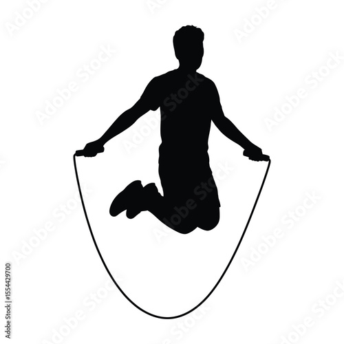 Silhouette of a Man Jumping Rope on a White Background