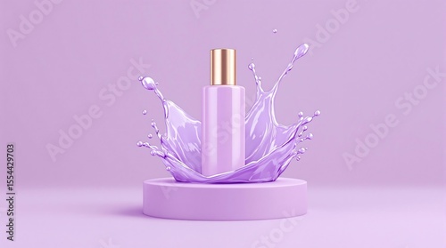 Lavender cosmetic bottle mockup with splash effect for beauty product branding and packaging design