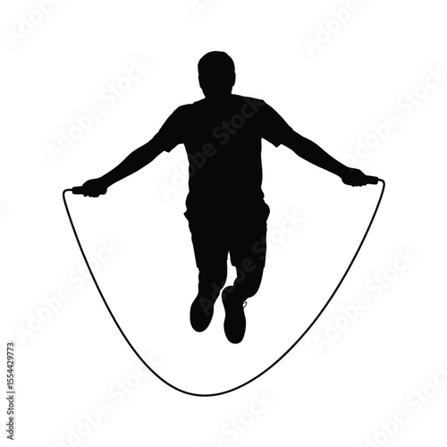 Silhouette of person jumping rope on a white background