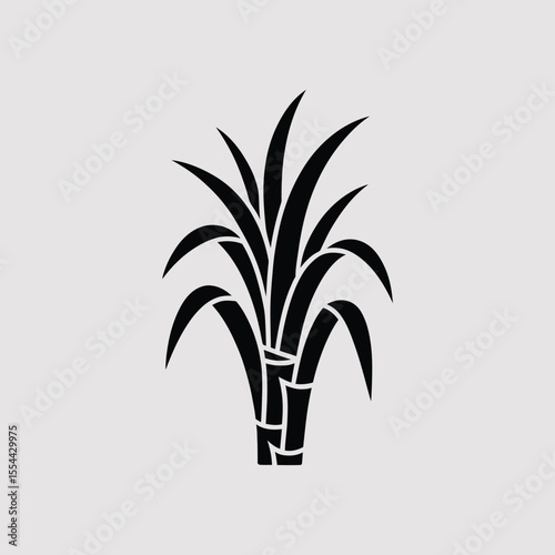 Black silhouette of a sugarcane plant on a light gray background