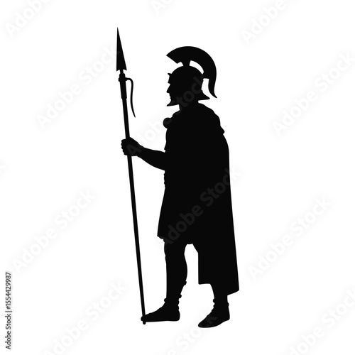 Silhouette of Ancient Roman Soldier with Spear and Helmet