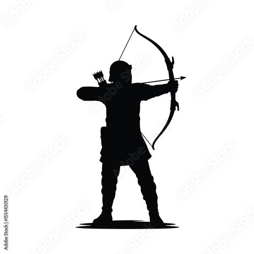 Silhouette of an Archer with Bow and Arrow Ready to Shoot