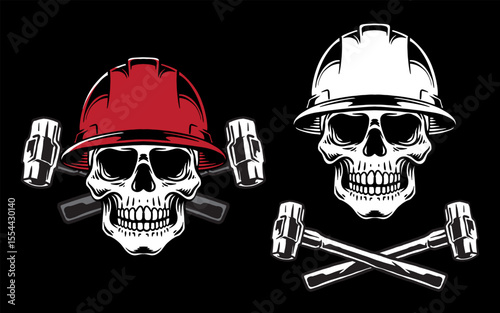 Vector Skull construction use hard hat on black background