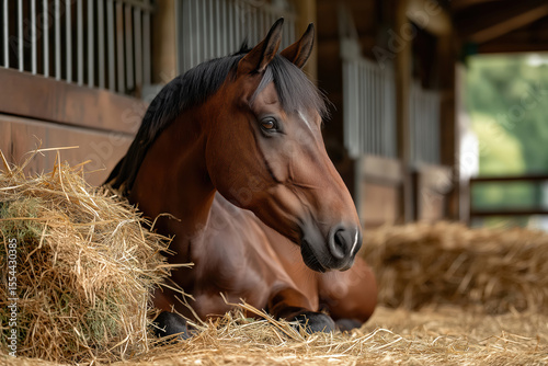 horse relaxing in her environment after earning a pleasant retirement.
