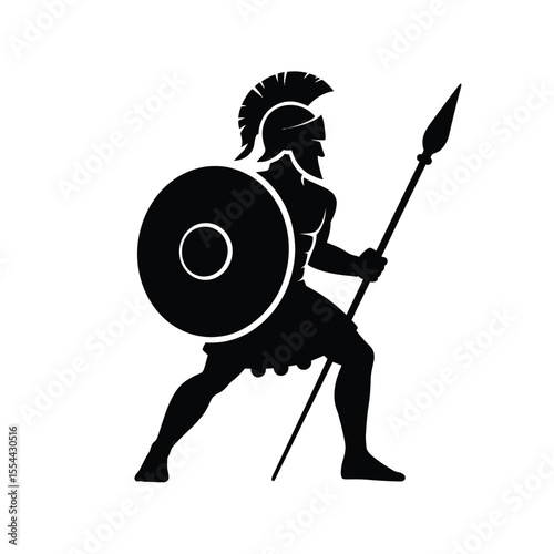Silhouette of a Spartan Warrior with Shield and Spear