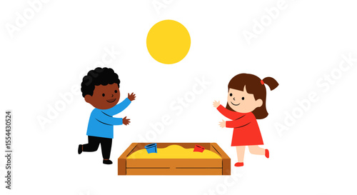 Joyful Kids Playing in a Sandbox on a Sunny Day